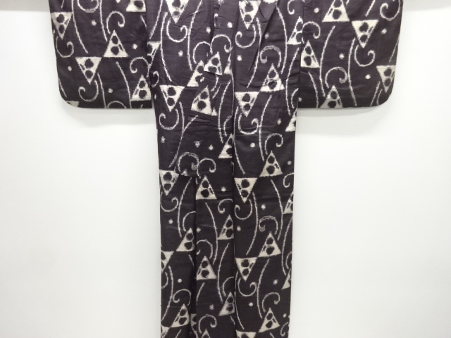  大正ロマン　唐草に抽象模様織り出し手織り紬着物